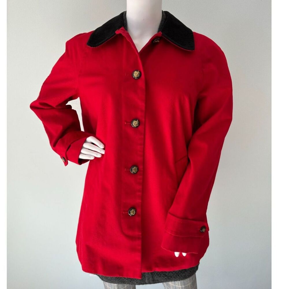 Vintage Ralph Lauren Barn Jacket Red Cotton Equestrian Coat Corduroy Collar sz L